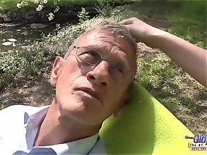 Outdoor older man plumbed youthful nymph virgin snatch tight legal